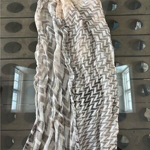 St. John Gray and Cream Silk Blend Scarf